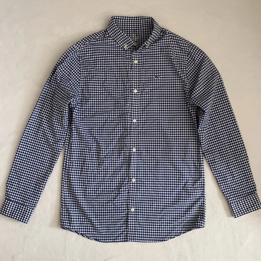 Vineyard Vines | Performance Gingham Button Down Nylon Whale Shirt Blue (L/16) - Picture 16 of 16